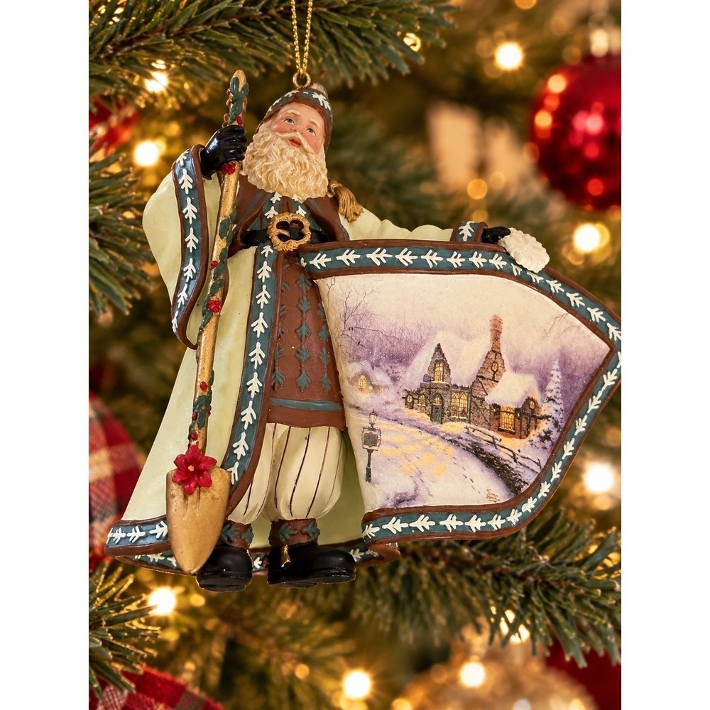 Thomas Kinkade White Christmas Dreams Santa Ornament Ashton-Drake 2003